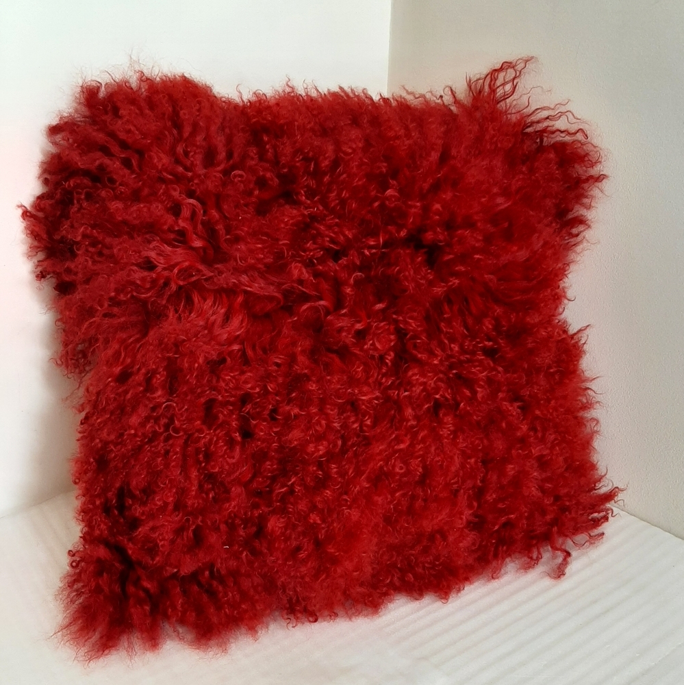 Lifestyle Collection Genuine Mongolian Sheepskin Red Decorative Pillow
